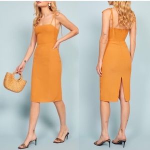 Reformation Mustard Yellow Midi Dress with Tie Straps size 8 NWT